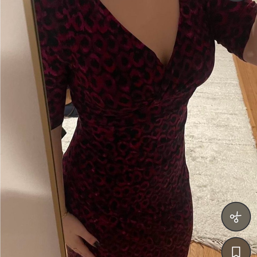 Ralph Lauren Burgundy And Black Printed Midi Dress